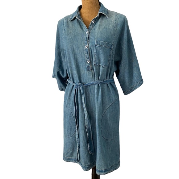 Anthropologie Pilcro Pull-on 1/3 Button Shirt Short Belted Denim Dress XS - Picture 6 of 9